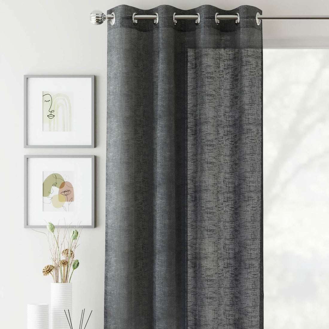 Crete Eyelet Charcoal Grey Voile Curtains Panel