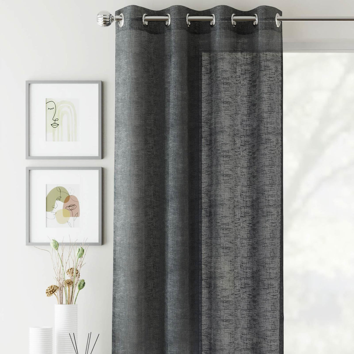 Crete Eyelet Voile Curtain Panel - Charcoal Grey