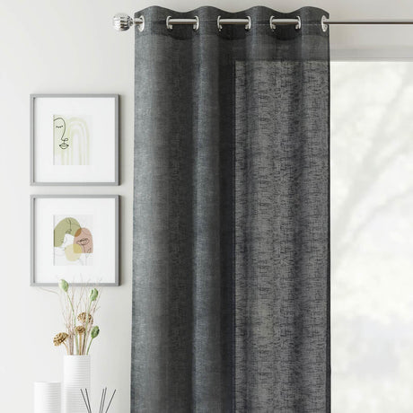 Crete Eyelet Voile Curtain Panel - Charcoal Grey