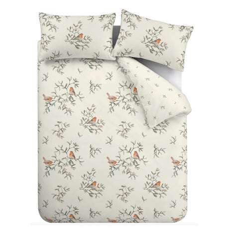 Catherine Lansfield Mistletoe Robins Brushed Cotton Flannelette Duvet Cover Set 5