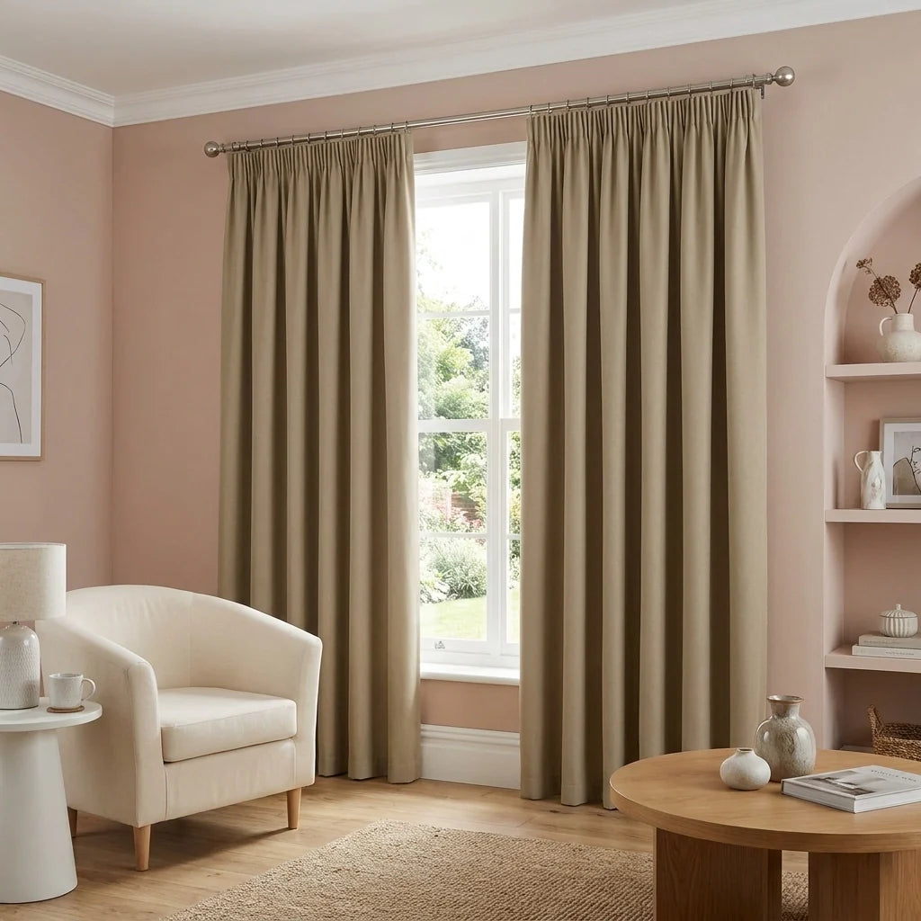 Essential 95% Beige Thermal Blackout Pencil Pleat Curtains
