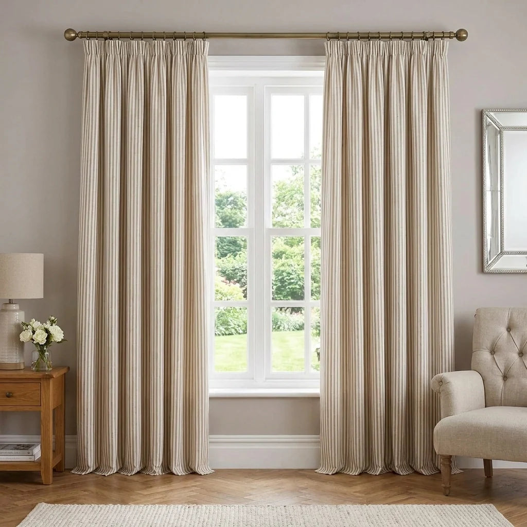 Hebden Lined Natural 100% Cotton Dimout Pencil Pleat Curtains