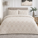 Belfort Soft Microfibre Duvet Cover Set in champagne styled on a coordinated bedroom bed