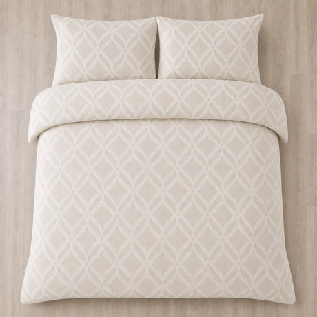 Overhead flat lay of the Belfort Soft Microfibre Duvet Cover Set in champagne with two matching pillowcases