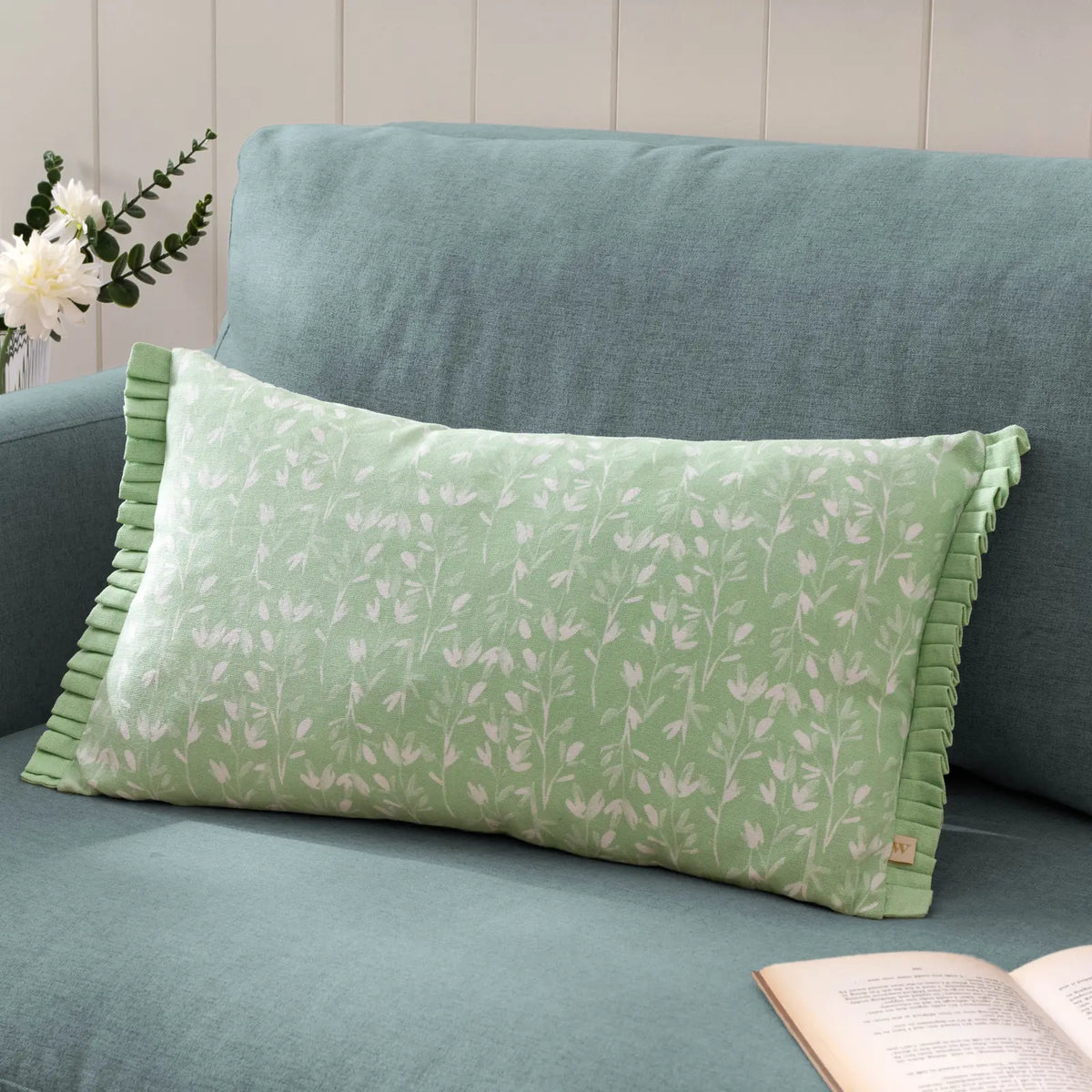 Belle 100% Cotton Sage Cushion Cover or Filled Cushion 30cm x 50cm - additional product view 1