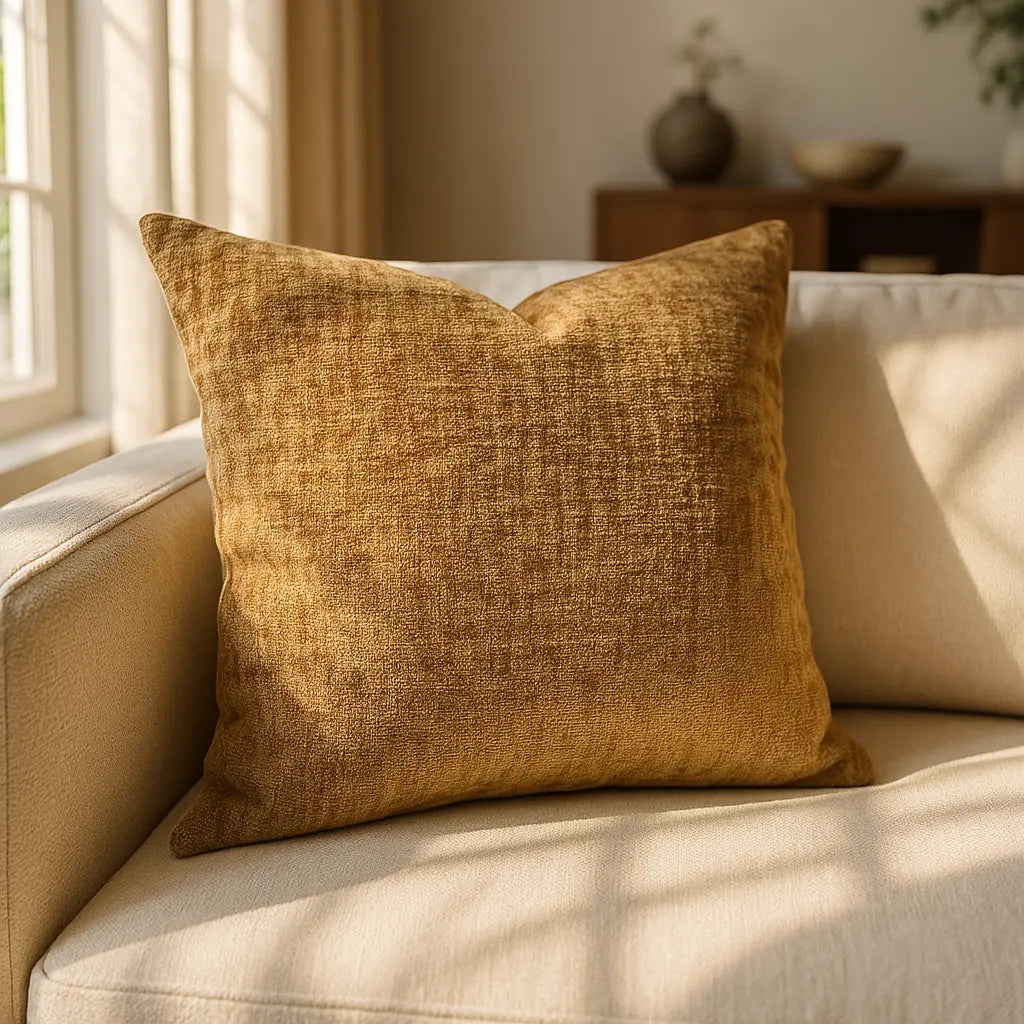 Belmont Chenille Gold Cushion Cover and Filled Cushion