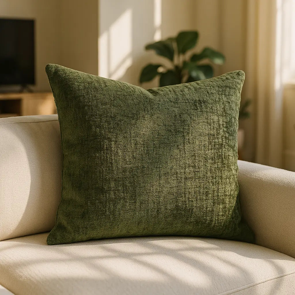 Belmont Chenille Green Cushion Cover and Filled Cushion