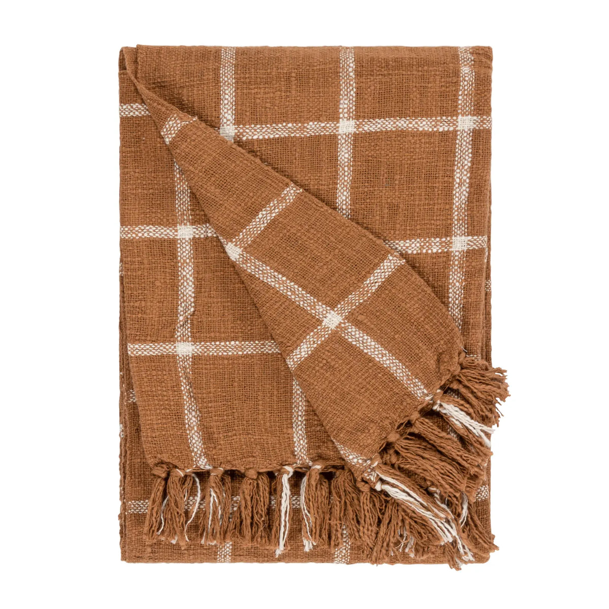 Beni Woven Tasselled Ginger + Natural 100% Cotton Throw Blanket 130cm x 180cm - additional product view 1