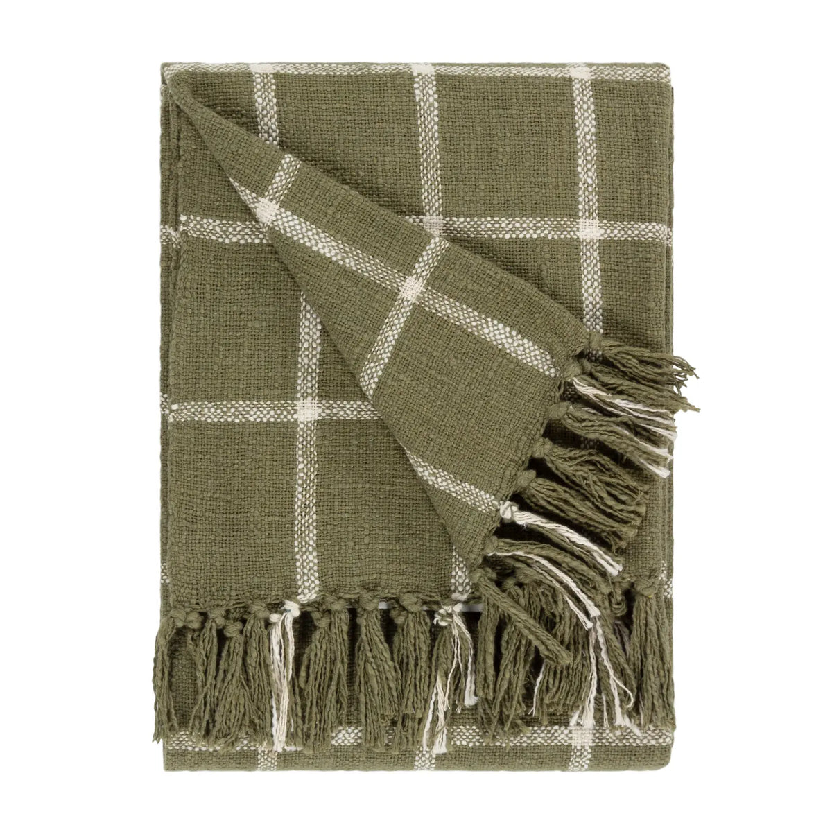 Beni Woven Tasselled Moss + Natural 100% Cotton Throw Blanket 130cm x 180cm - additional product view 1
