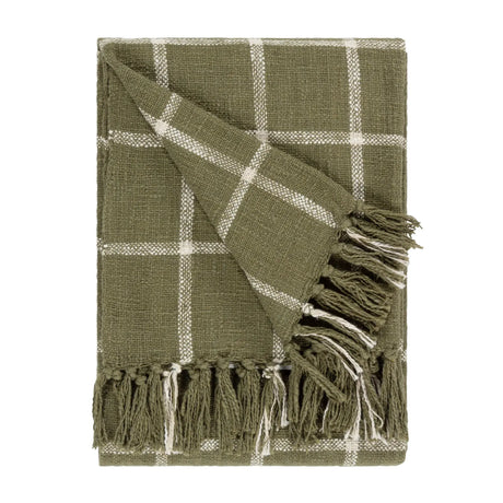Beni Woven Tasselled Moss + Natural 100% Cotton Throw Blanket 130cm x 180cm - additional product view 1