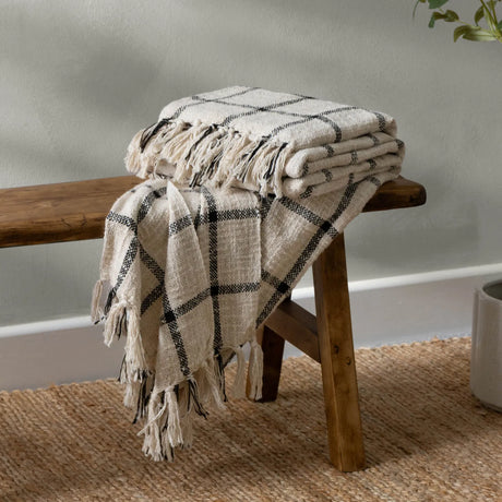 Beni Woven Tasselled Natural + Black 100% Cotton Throw Blanket 130cm x 180cm - additional product view 1