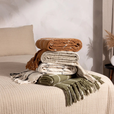 Beni Woven Tasselled Natural + Black 100% Cotton Throw Blanket 130cm x 180cm - additional product view 4