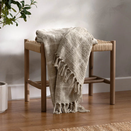 Beni Woven Tasselled Stone + Natural 100% Cotton Throw Blanket 130cm x 180cm - additional product view 1