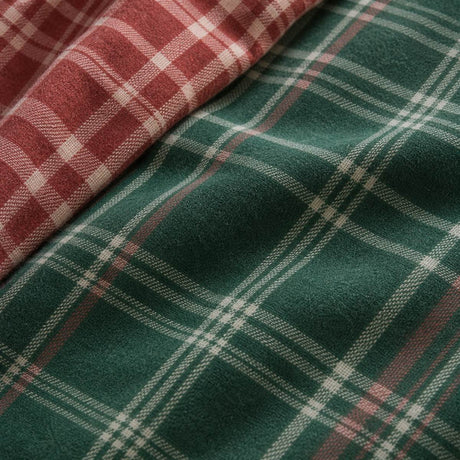 Macro close-up of the green fabric on the Bennet Check Cosy Flannelette Duvet Cover Set