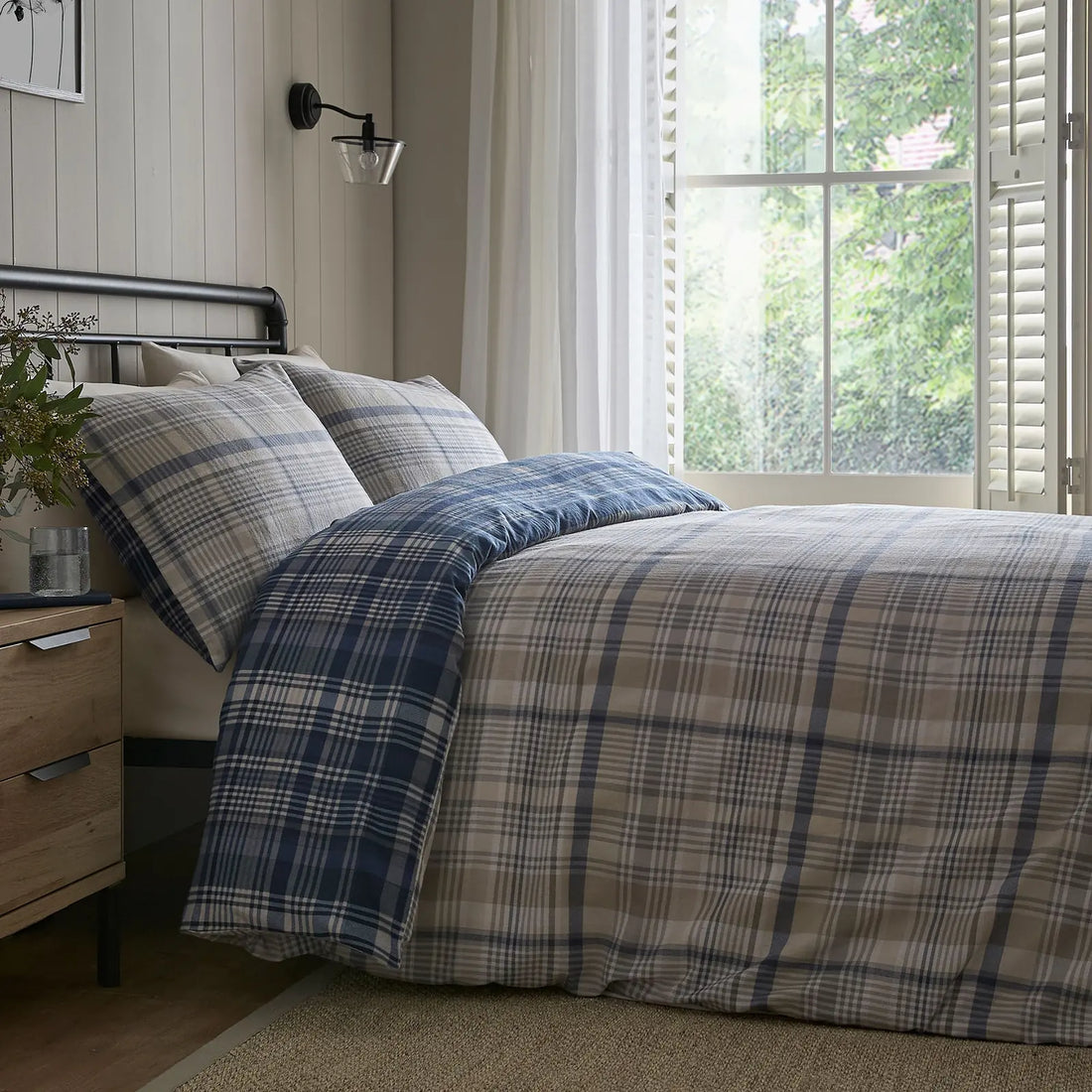 Bennet Check Navy 100% Cotton Duvet Cover Set