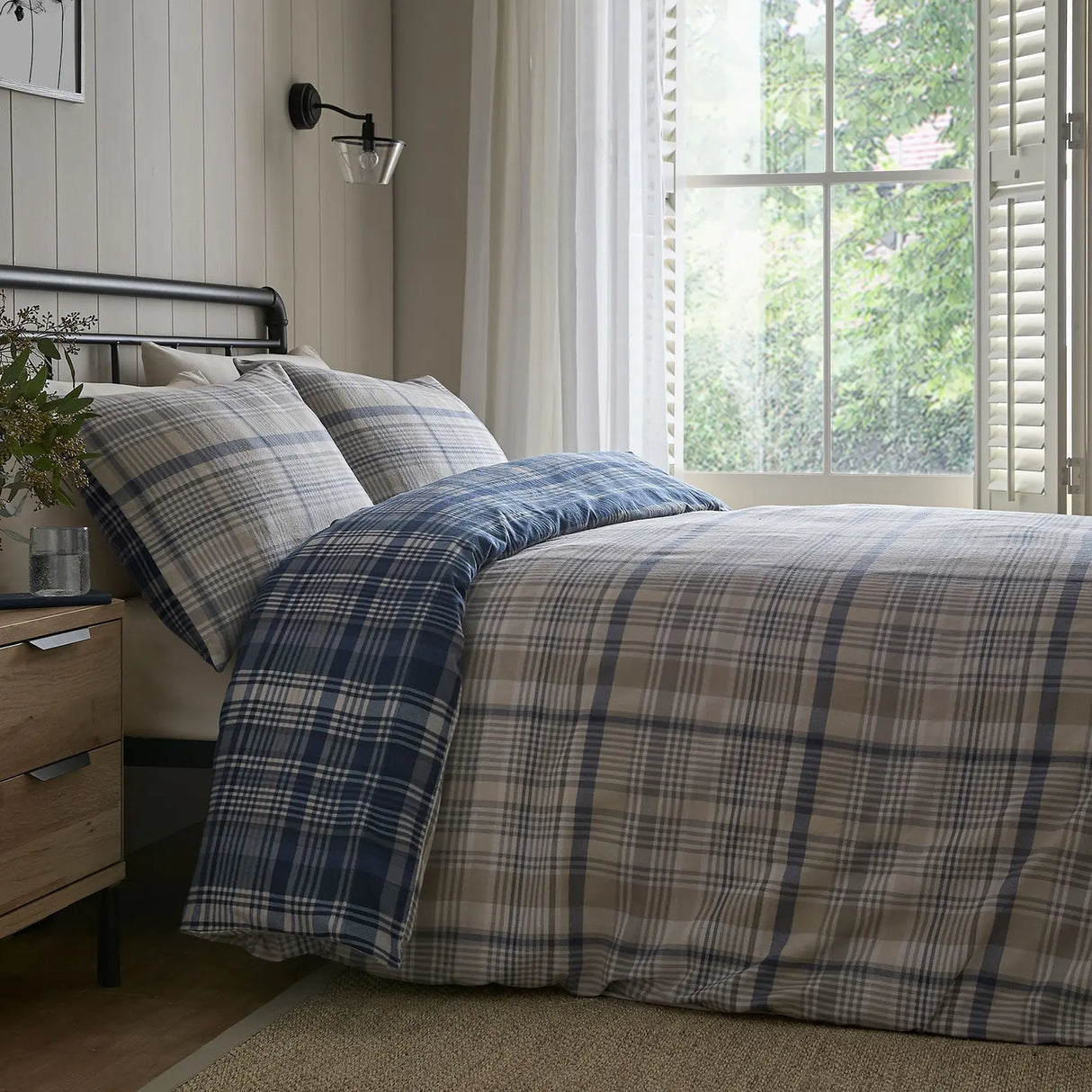 Bennet Check Navy 100% Cotton Duvet Cover Set - main product image