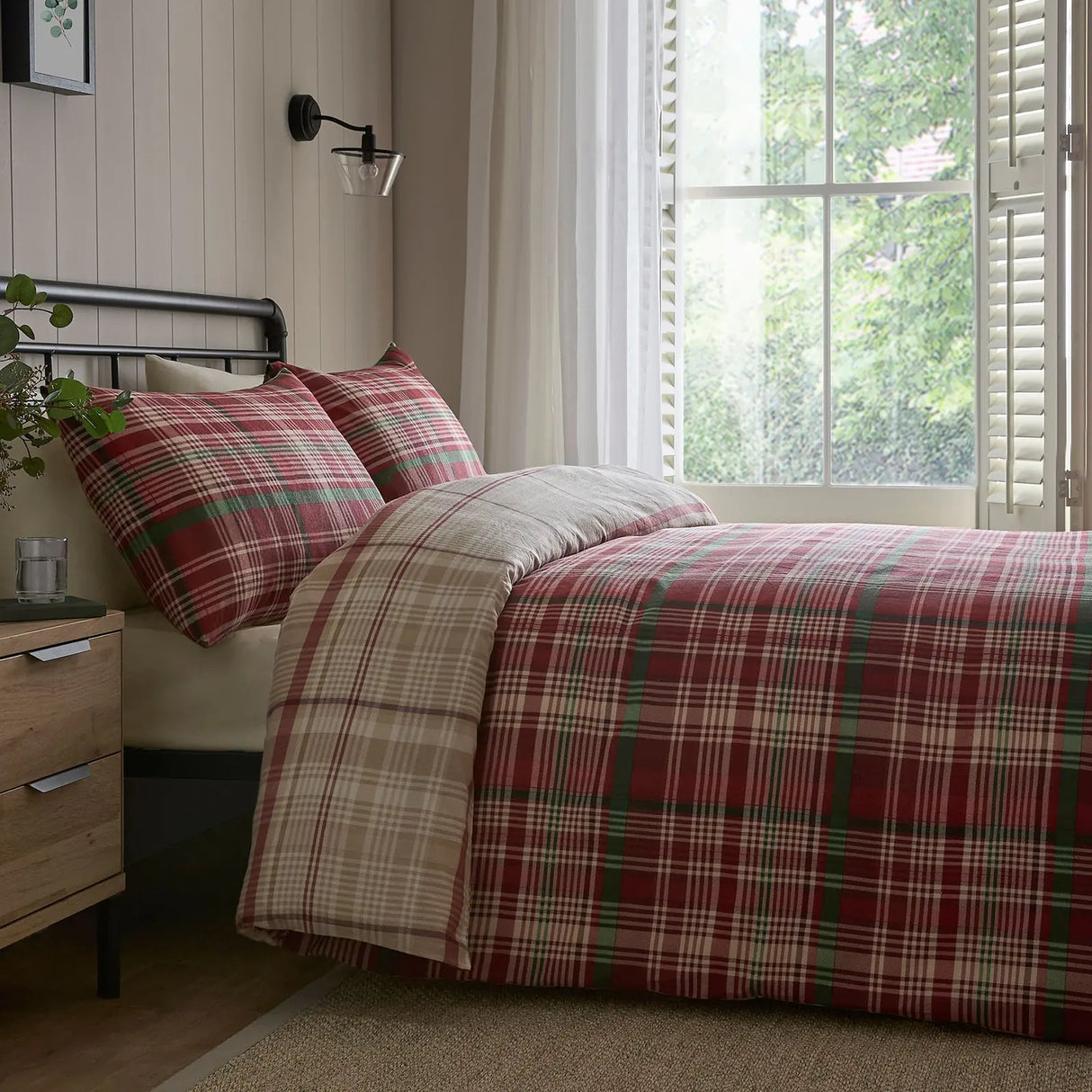 Bennet Check Red 100% Cotton Duvet Cover Set - main product image