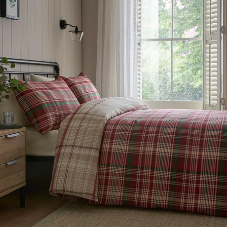 Bennet Check Red 100% Cotton Duvet Cover Set - main product image