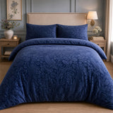 Berkley Velvet Floral Duvet Cover Set styled on a bed in a coordinated bedroom lifestyle scene