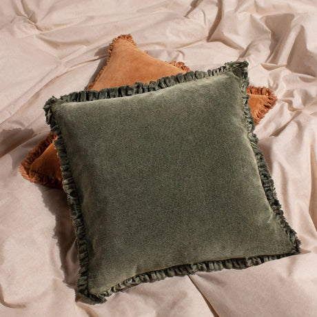 Bertie Washed 100% Cotton Velvet Moss Cushion Cover 45cm x 45cm - additional product view 5