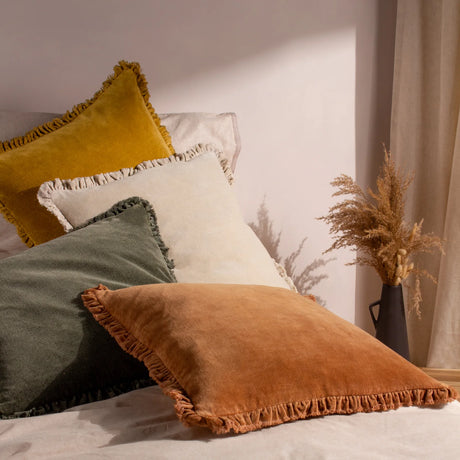 Bertie Washed 100% Cotton Velvet Moss Cushion Cover 45cm x 45cm - additional product view 6