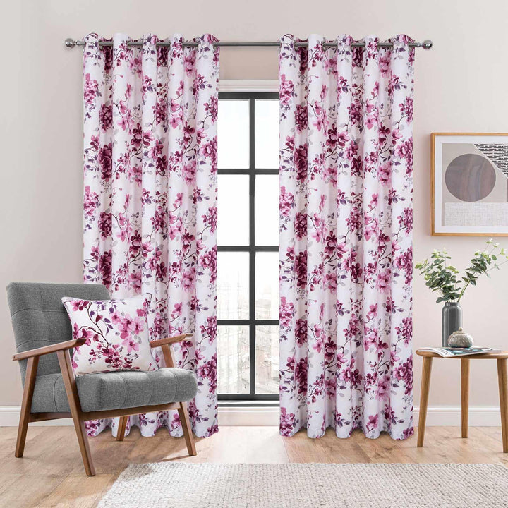 Betty Floral Eyelet Curtains Pink - Ideal