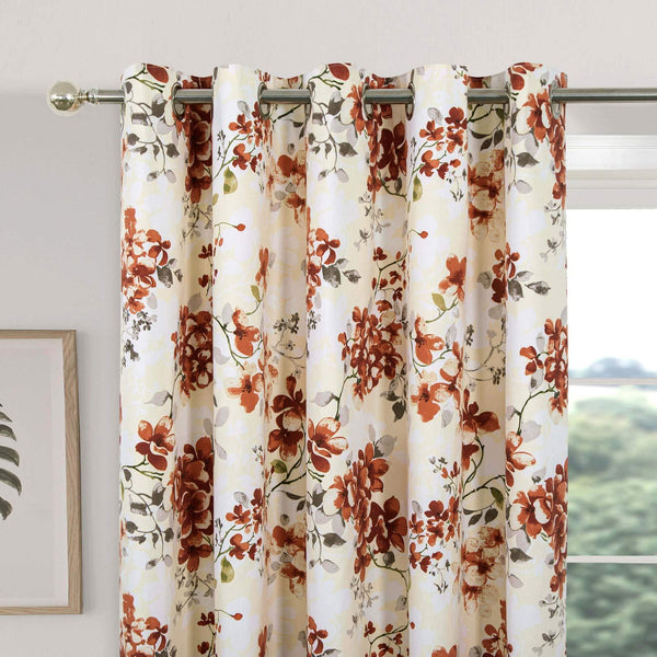 Betty Floral Eyelet Curtains Terracotta - Ideal
