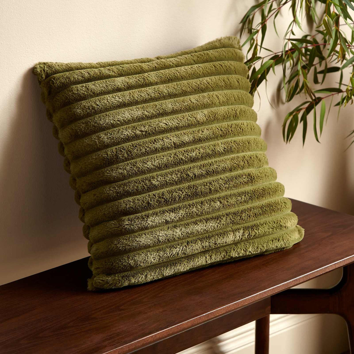 Catherine Lansfield Cosy Ribbed Filled Cushion 45cm x 45cm - Olive
