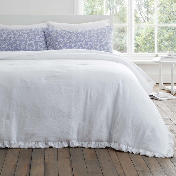 Soft Washed Frill Bedspread White Bedspreads & Runners Bianca   