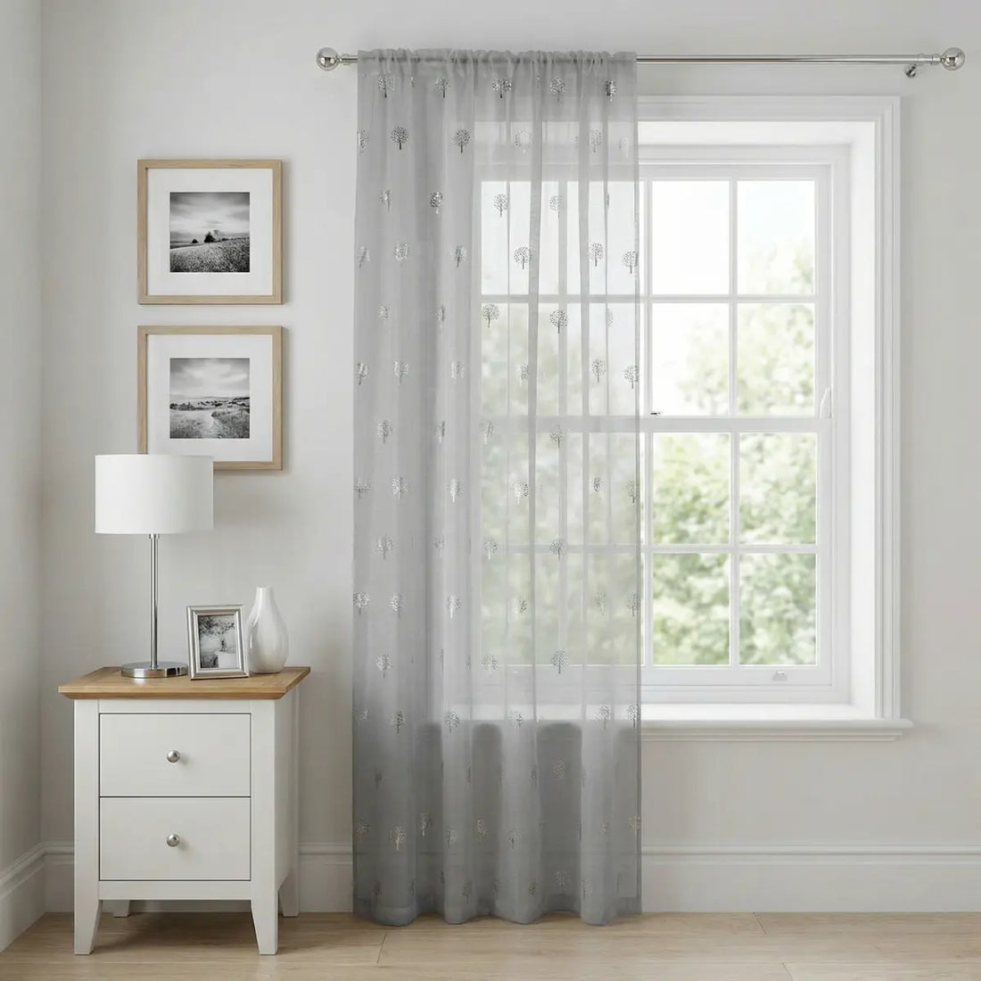 Birch Metallic Slot Top Silver Voile Curtains Panel