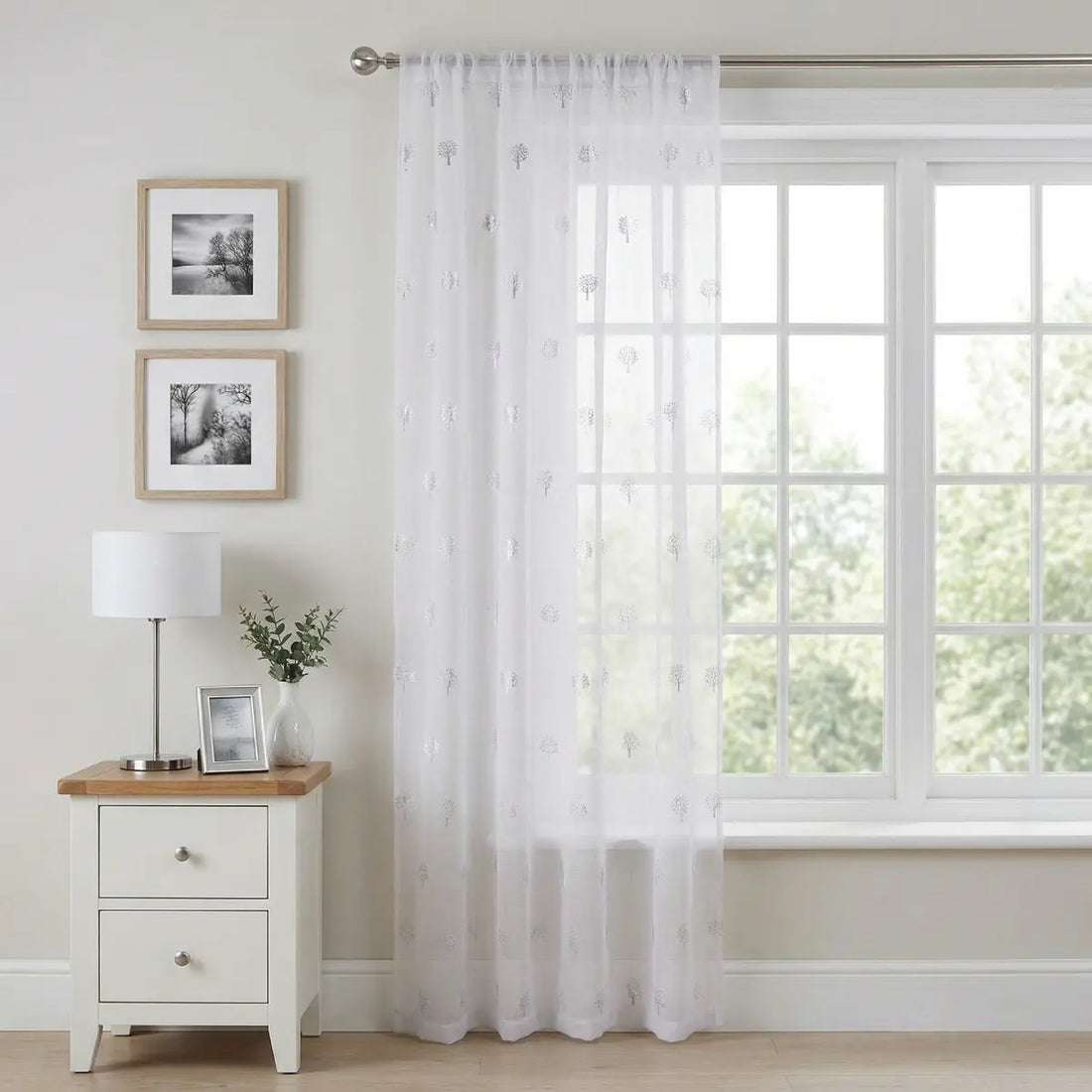 Birch Metallic Slot Top White Voile Curtains Panel
