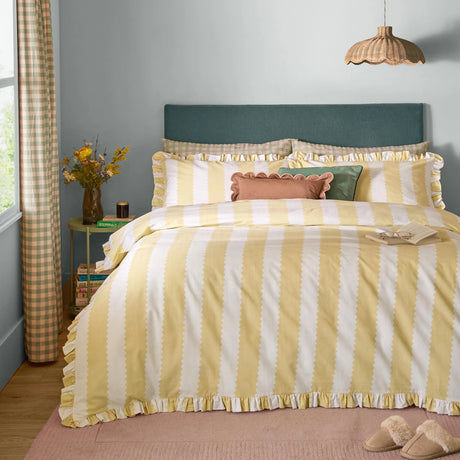 Birdie Stripe Butter Yellow Duvet Cover Bedding Set - additional product view 1
