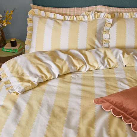 Birdie Stripe Butter Yellow Duvet Cover Bedding Set - additional product view 2