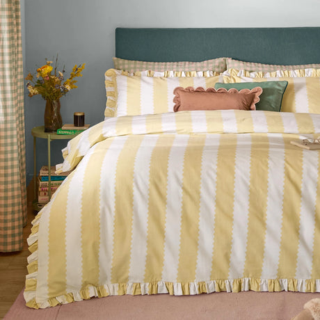 Birdie Stripe Butter Yellow Duvet Cover Bedding Set - additional product view 3