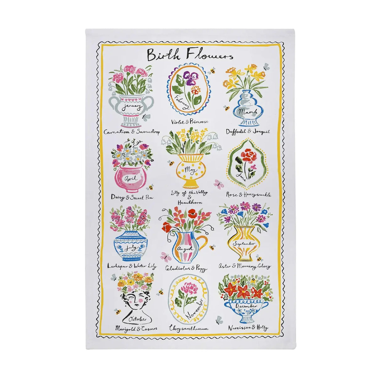 Birth Flowers Cotton Tea Towel by Ulster Weavers