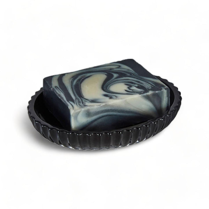 Black Ribbed Glass Soap Dish - Ideal