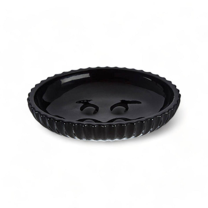 Black Ribbed Glass Soap Dish - Ideal