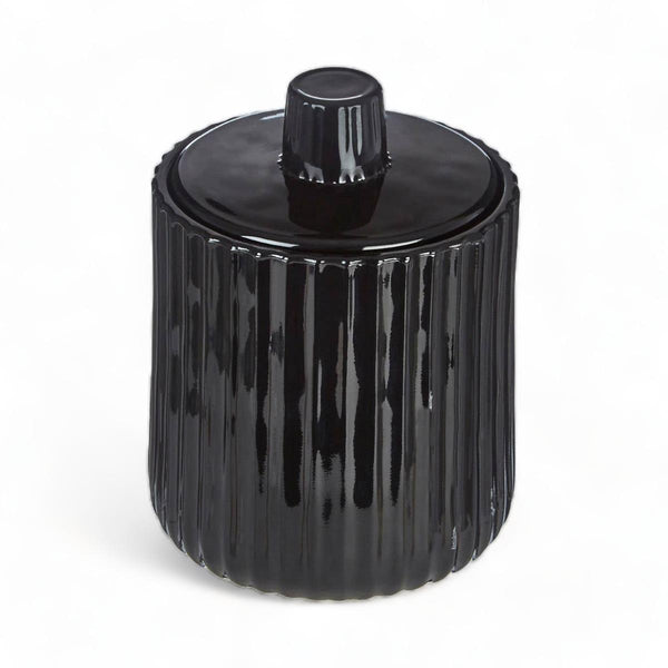 Black Ribbed Glass Storage Jar - Ideal