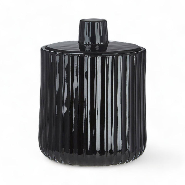 Black Ribbed Glass Storage Jar - Ideal