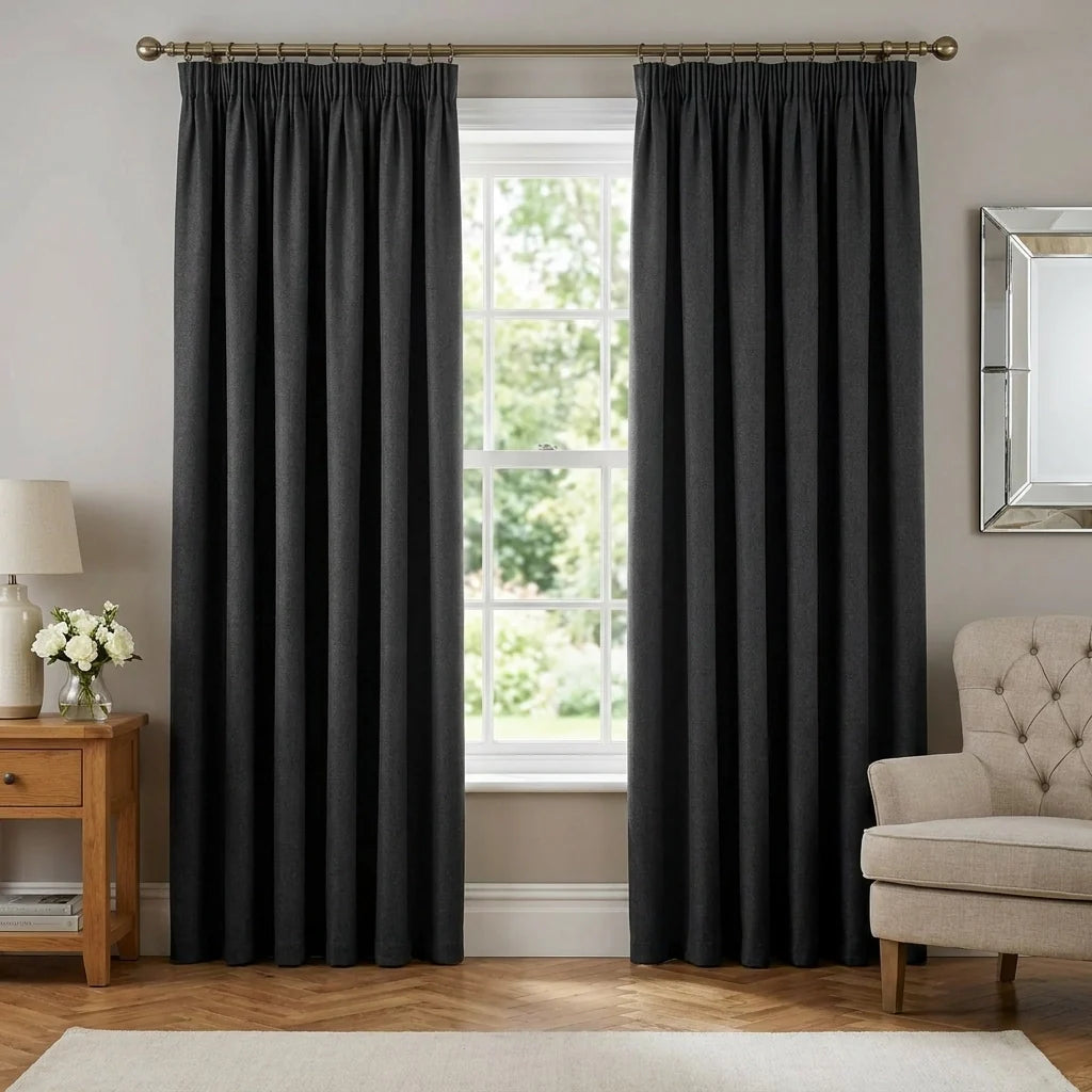Dawn Lined Black Thermal Blackout Pencil Pleat Curtains