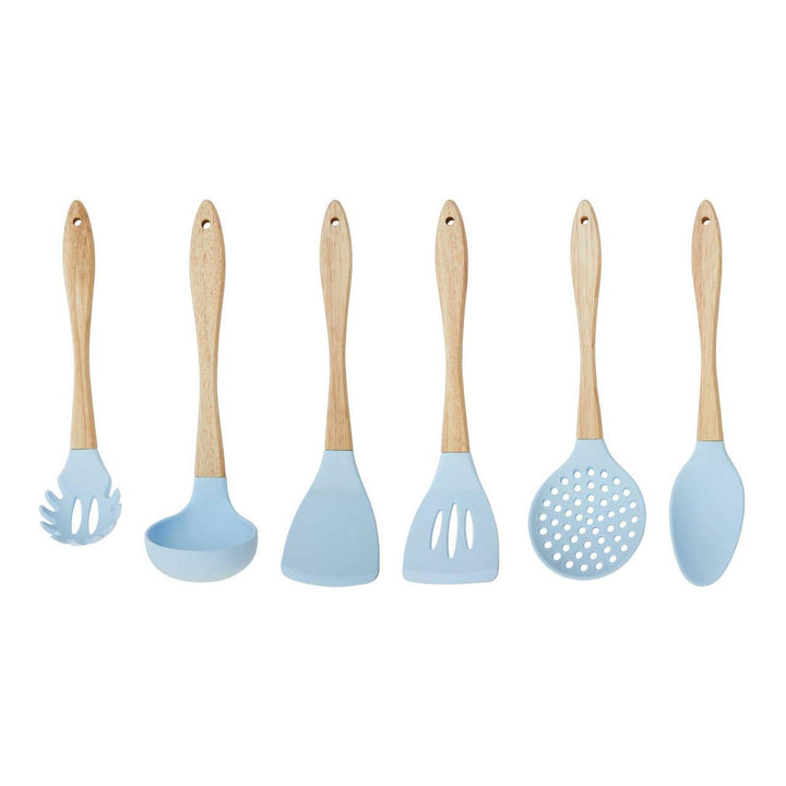 Blue 7 Piece Silicone Utensil Set in Holder - Ideal