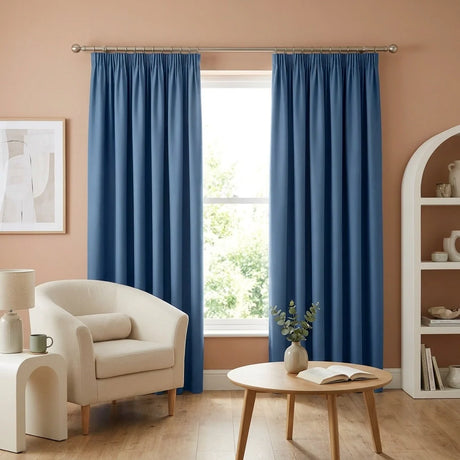 Essential 95% Blackout Tape Top Pencil Pleat Curtains - Blue