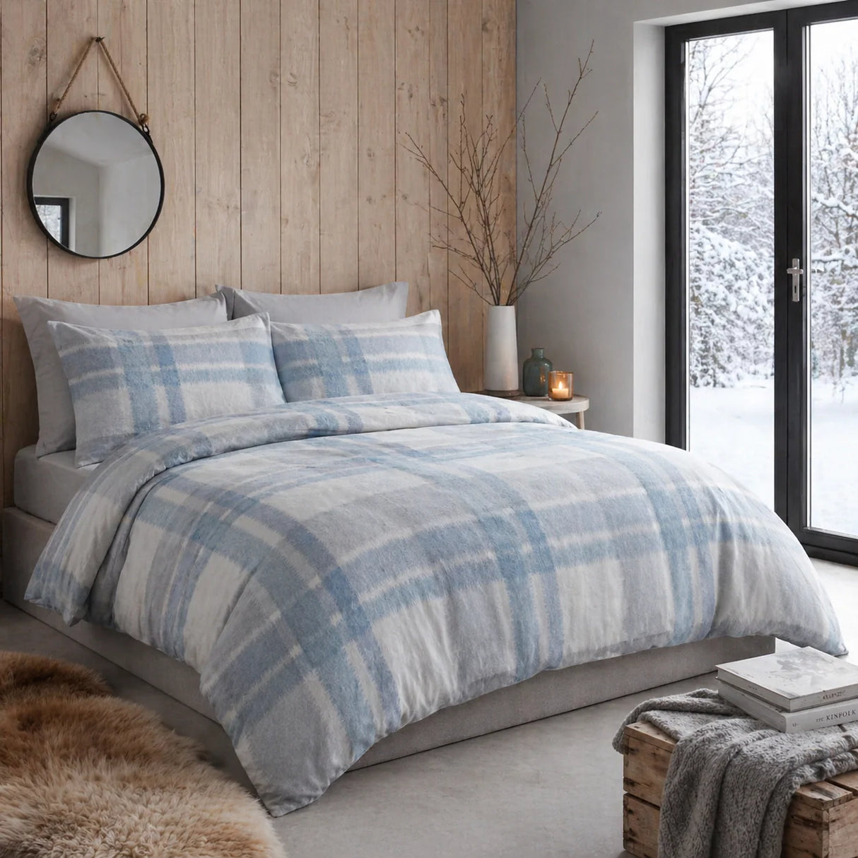 Verbier Brushed Cotton Flannelette Duvet Cover Set - Blue
