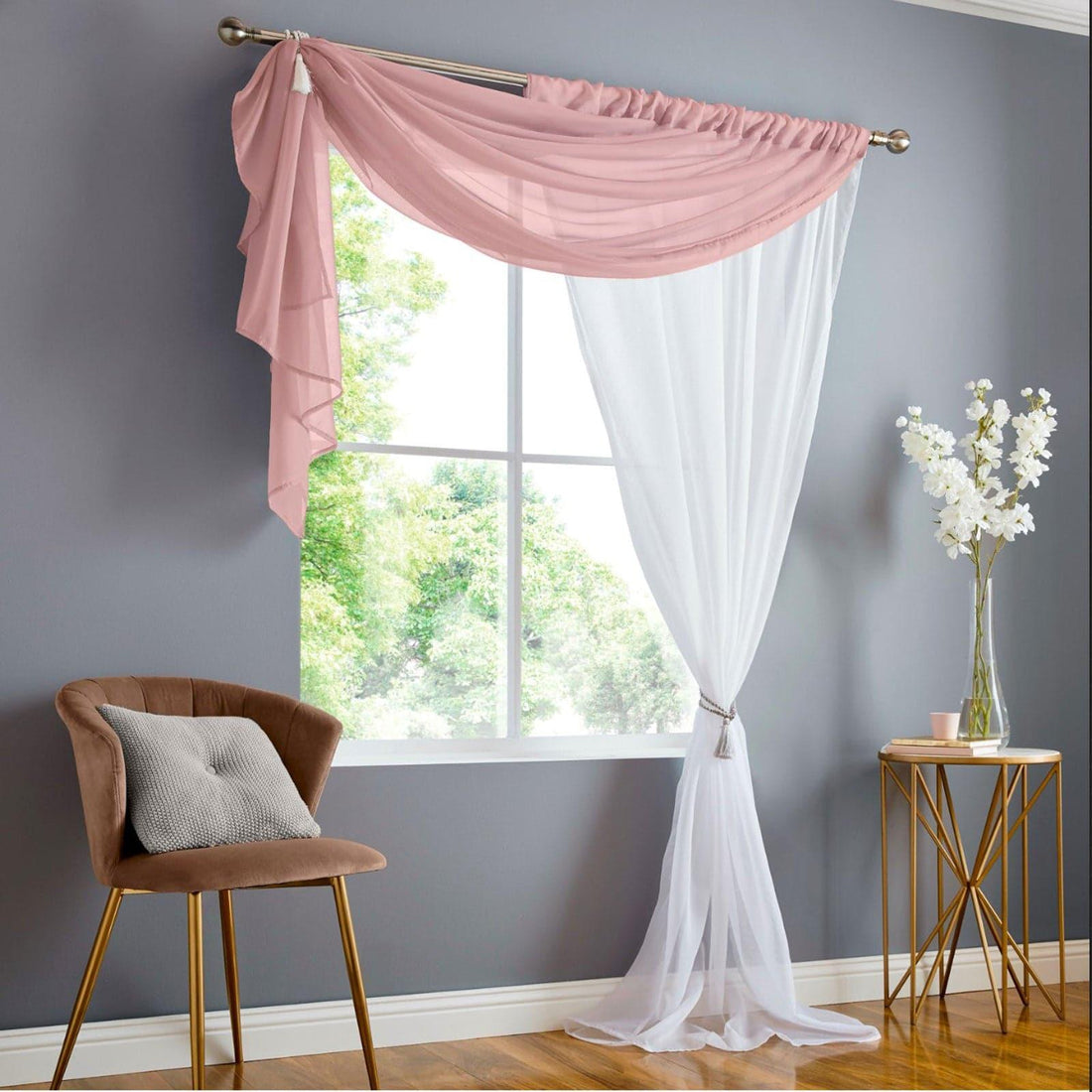 Double Display Sheer Blush Voile Curtains Panel