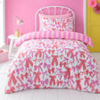 Bow and Stripes Microfibre Duvet Cover Set in pink styled on a coordinated bedroom bed
