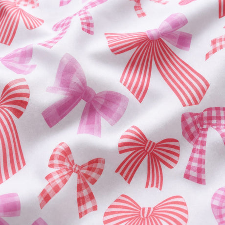 Macro close-up of the pink fabric on the Bow and Stripes Microfibre Duvet Cover Set