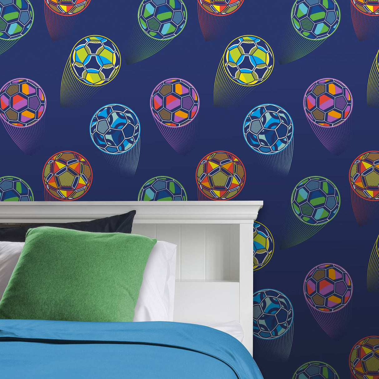 Catherine Lansfield Bright Football Wallpaper Navy Blue