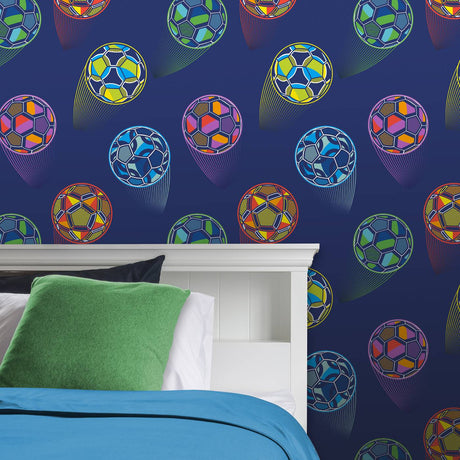 Catherine Lansfield Bright Football Wallpaper Navy Blue