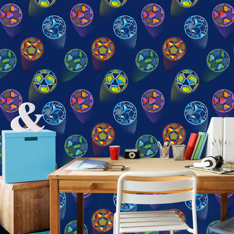 Catherine Lansfield Bright Football Wallpaper Navy Blue