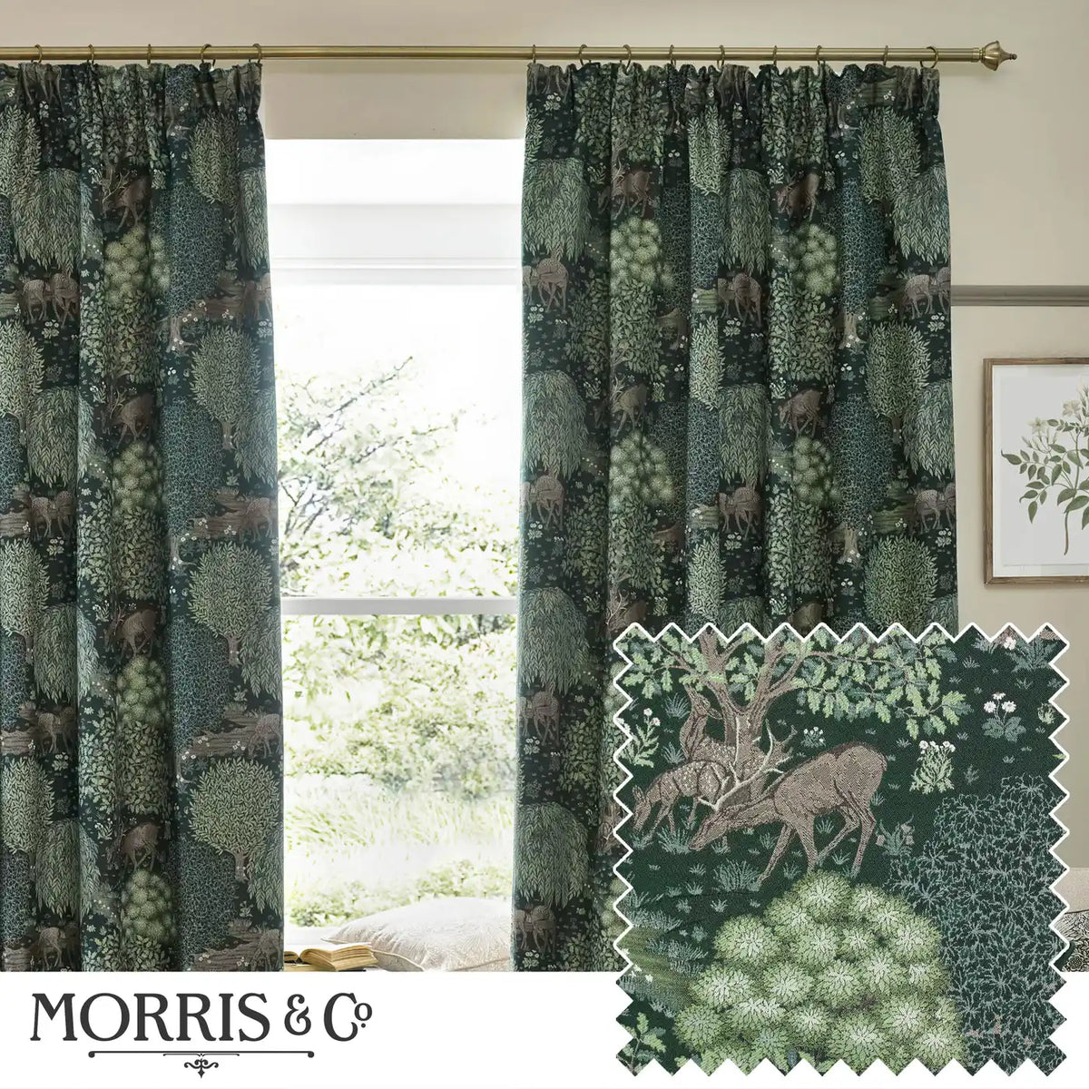 Brook Forest Green Thermal Blackout Dimout Pencil Pleat Curtains - additional product view 1